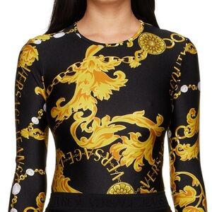 NWT Elegant Black and Gold Patterned Bodysuit